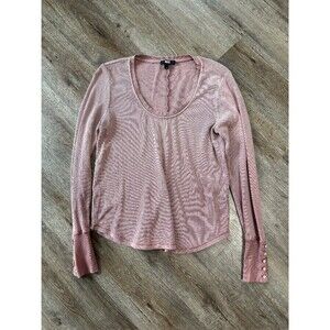 Paige Carey Thermal Feminine Long Sleeve Top Small Pink Waffle Boho Shirt